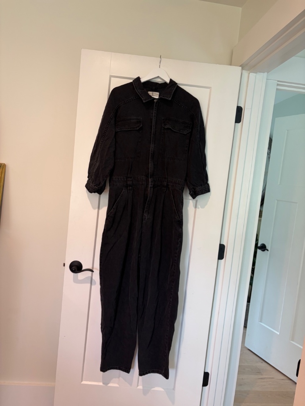 WE THE FREE BLACK DENIM ZIPPER JUMPSUIT LARGE L - Picture 7 of 11